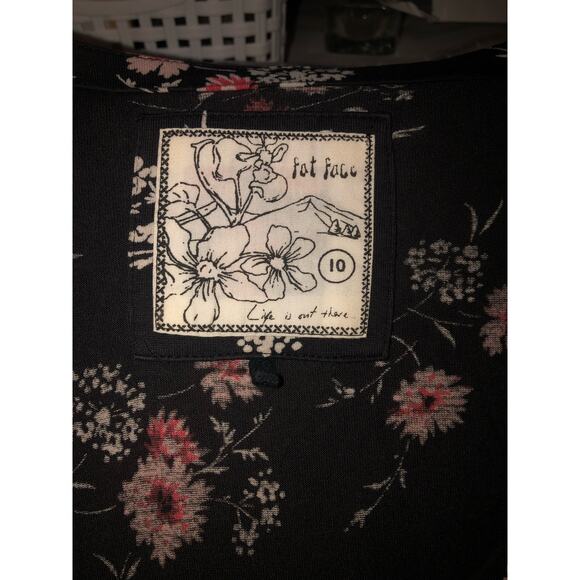 Fat Face Floral Midi Dress Women’s Size 10 Black Pink Print 3/4 Sleeve Scoop - Picture 5 of 15